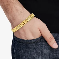 Mens 14K Gold Over Stainless Steel Solid 8 3/4 Inch Link Bracelet
