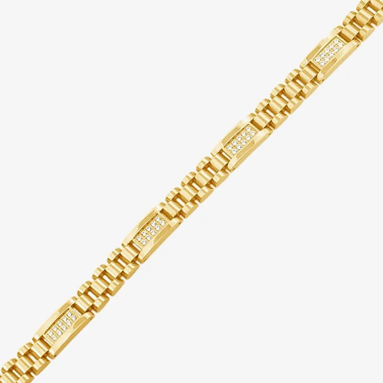 Mens 14K Gold Over Stainless Steel Solid 8 3/4 Inch Link Bracelet
