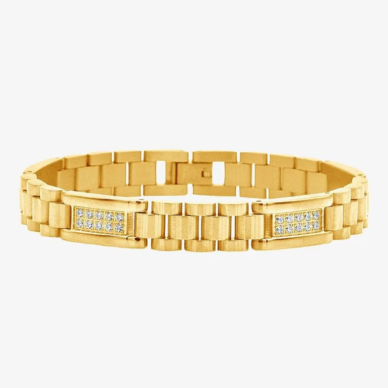 Mens 14K Gold Over Stainless Steel Solid 8 3/4 Inch Link Bracelet