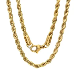 Mens 18K Gold Over Stainless Steel Hypoallergenic 30 Inch Rope Chain Necklace