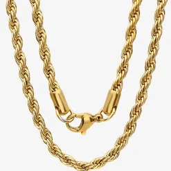 Mens 18K Gold Over Stainless Steel Hypoallergenic 30 Inch Rope Chain Necklace