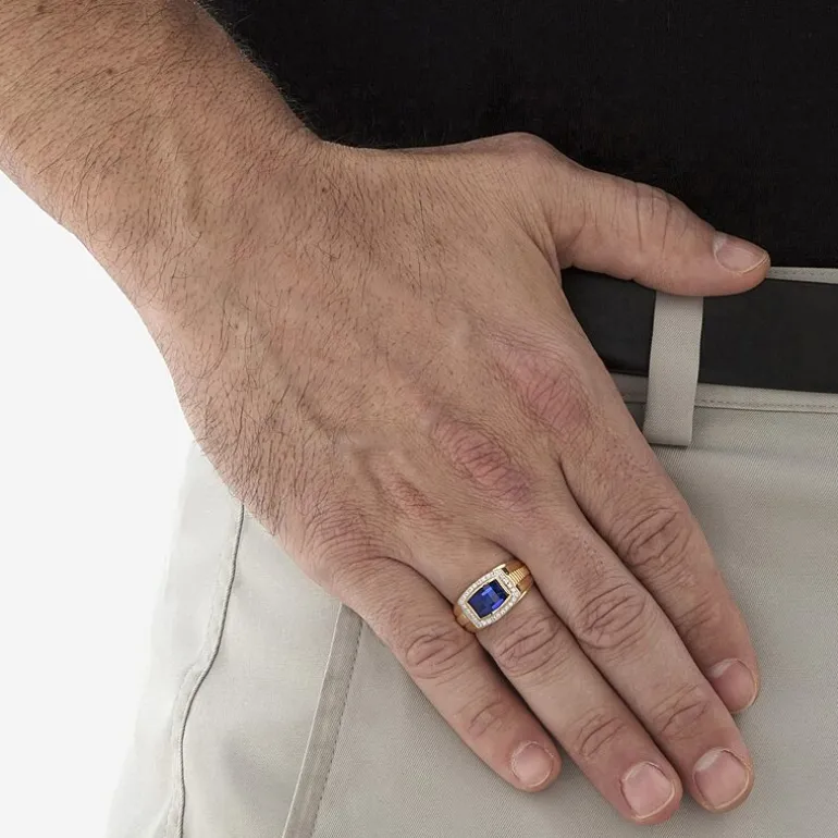 Mens Lab Created Blue Sapphire Fashion Ring