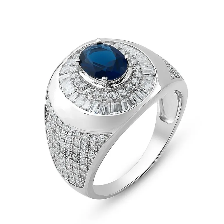 Mens Lab Created Blue Sapphire Sterling Silver Fashion Ring
