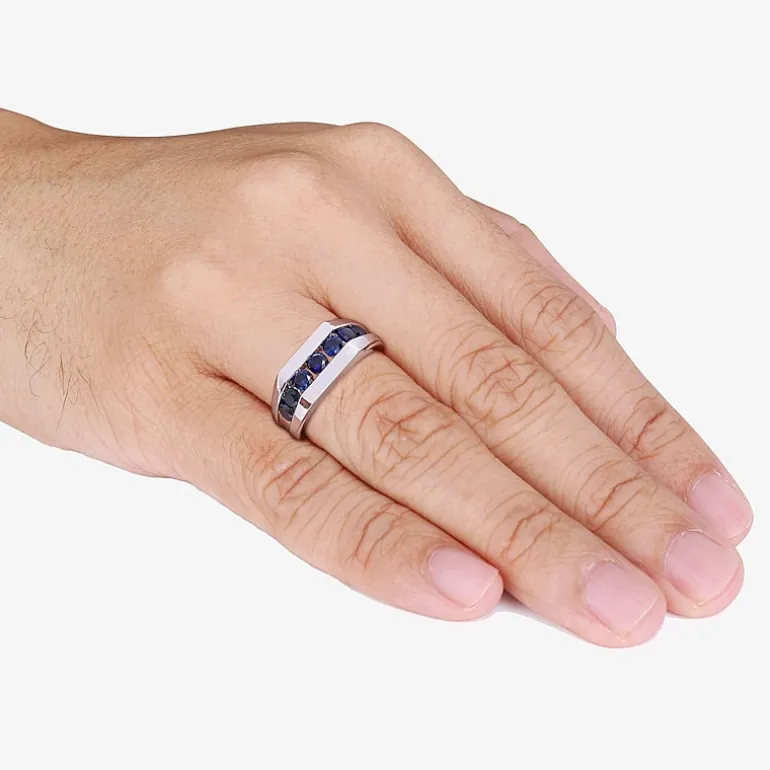 Mens Lab Created Blue Sapphire Sterling Silver Fashion Ring