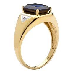 Mens Lab Created Blue Sapphire 18K Gold Over Silver Fashion Ring