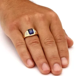 Mens Lab Created Blue Sapphire 18K Gold Over Silver Fashion Ring