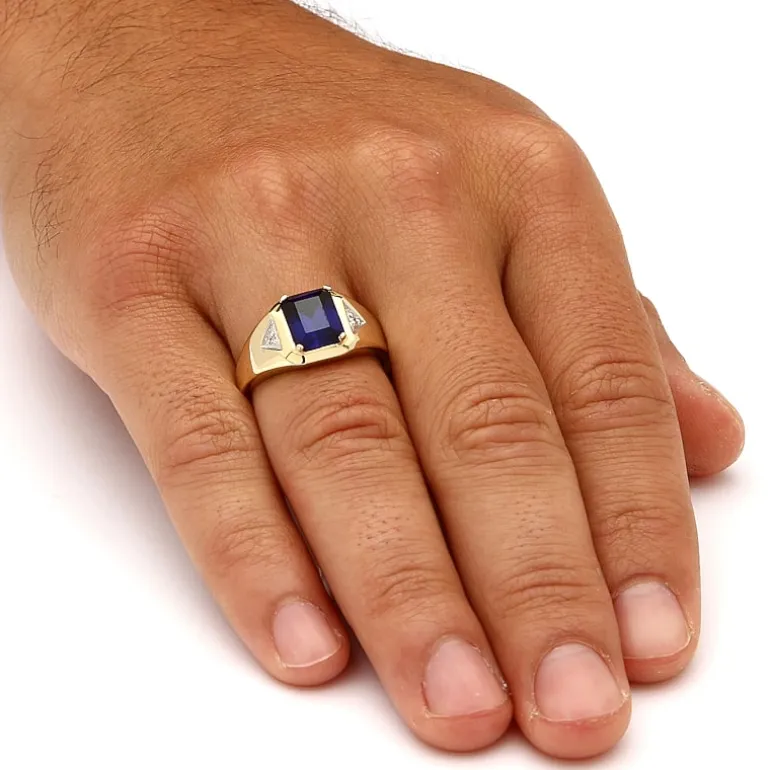 Mens Lab Created Blue Sapphire 18K Gold Over Silver Fashion Ring