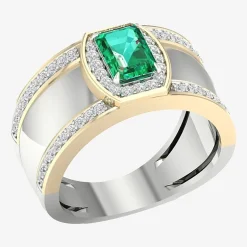 Mens Lab Created Green Emerald 10K Gold Sterling Silver Fashion Ring