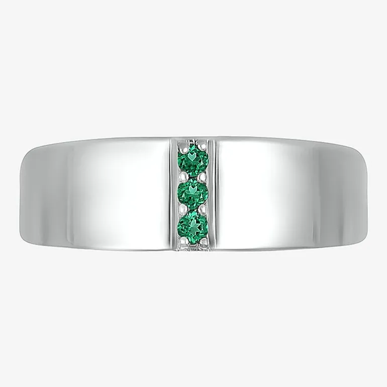 Mens Lab Created Green Emerald Sterling Silver Fashion Ring