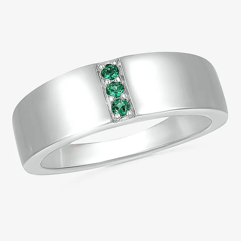 Mens Lab Created Green Emerald Sterling Silver Fashion Ring