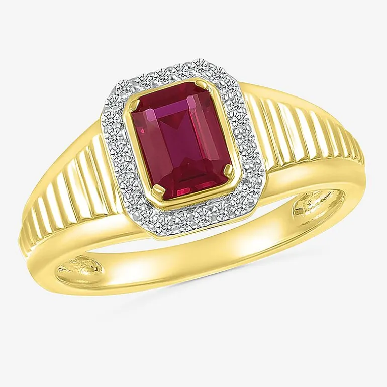 Mens Lab Created Red Ruby 10K Gold Fashion Ring