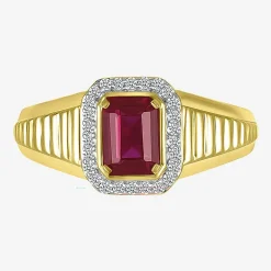 Mens Lab Created Red Ruby 10K Gold Fashion Ring