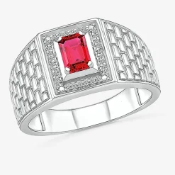 Mens Lab Created Red Ruby Sterling Silver Fashion Ring