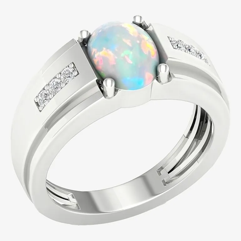 Mens Lab Created White Opal Sterling Silver Fashion Ring