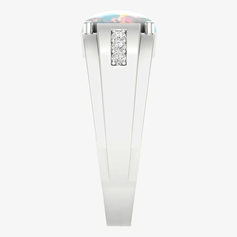 Mens Lab Created White Opal Sterling Silver Fashion Ring