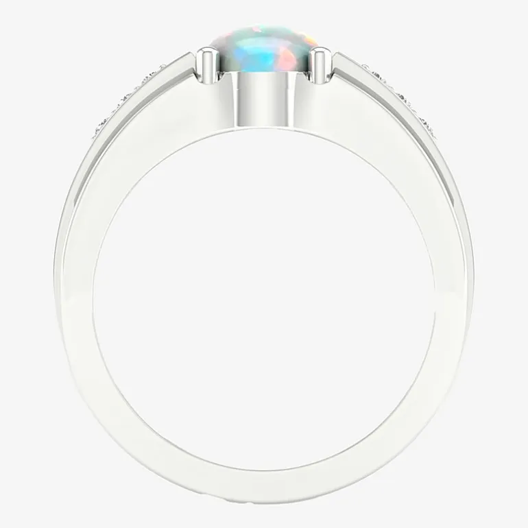 Mens Lab Created White Opal Sterling Silver Fashion Ring