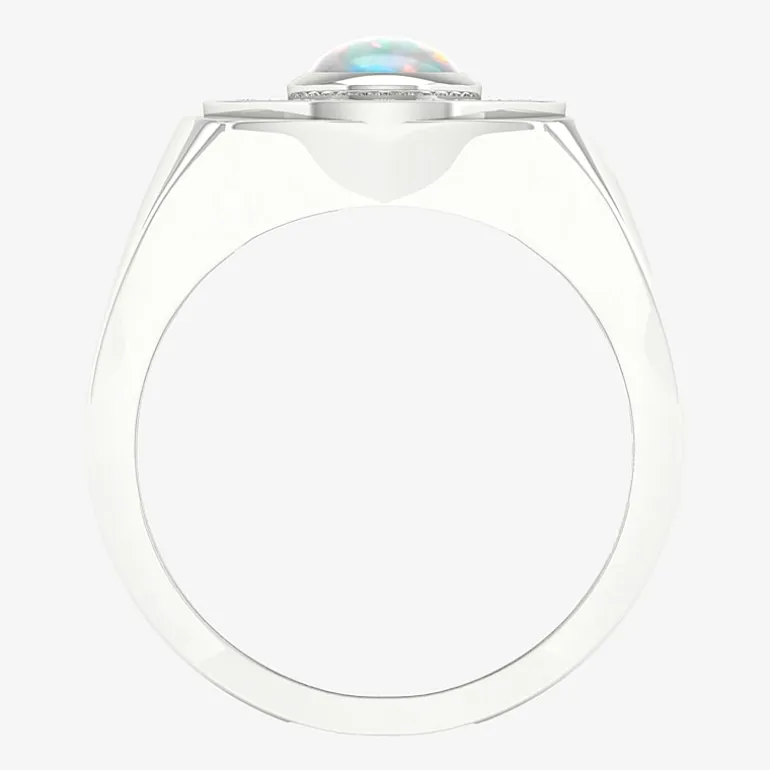 Mens Lab Created White Opal Sterling Silver Fashion Ring
