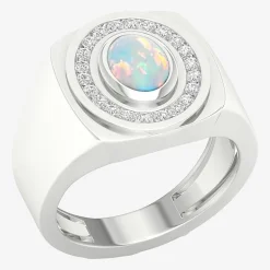 Mens Lab Created White Opal Sterling Silver Fashion Ring
