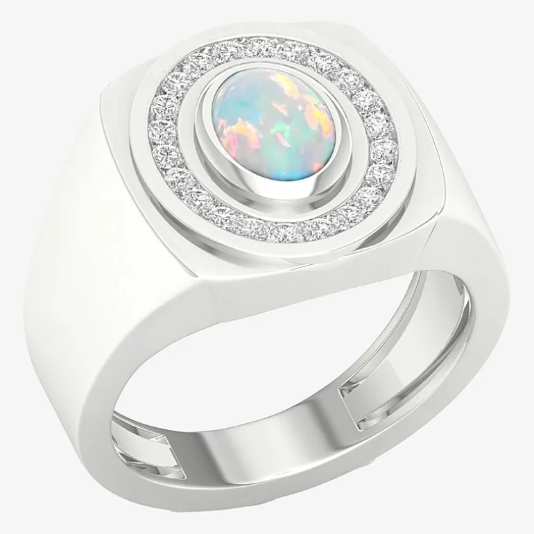 Mens Lab Created White Opal Sterling Silver Fashion Ring