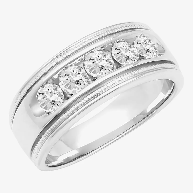 Mens 9M 1 CT. Lab Created White Moissanite Sterling Silver Round Wedding Band