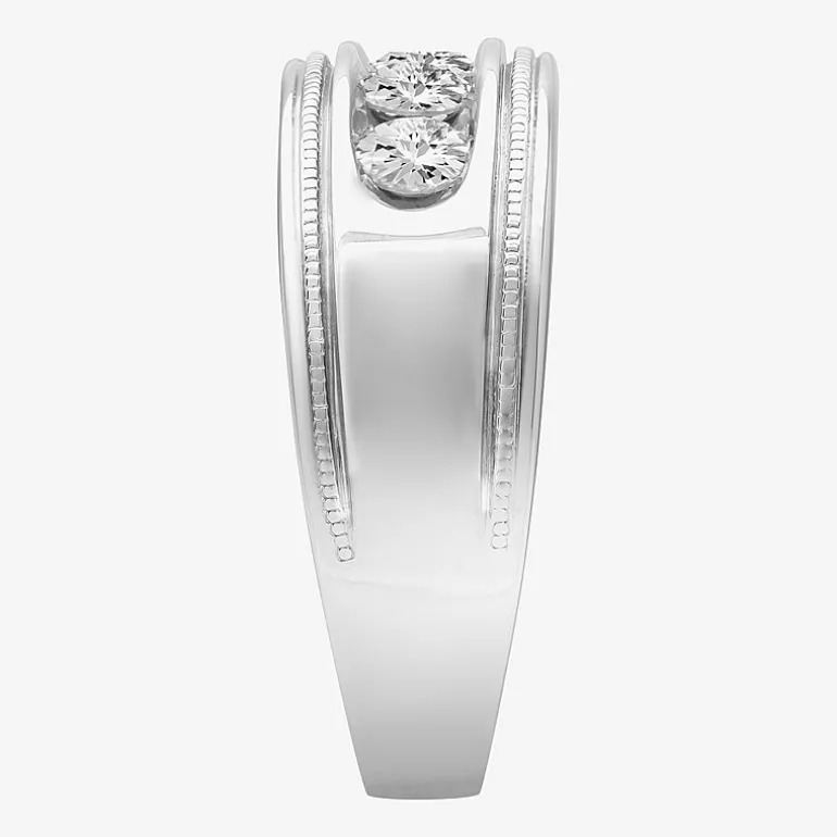 Mens 9M 1 CT. Lab Created White Moissanite Sterling Silver Round Wedding Band