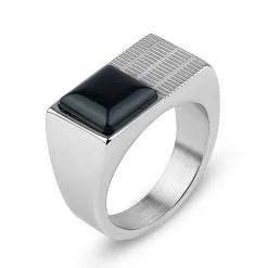Mens 12MM Black Onyx Stainless Steel Band