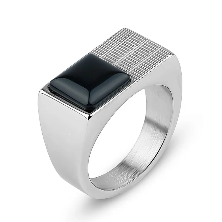 Mens 12MM Black Onyx Stainless Steel Band