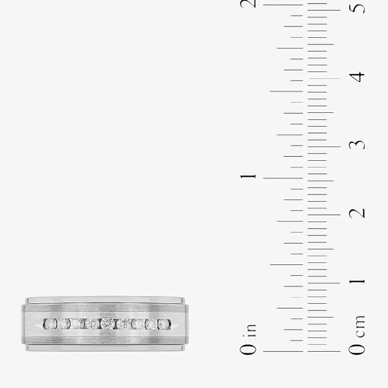 Mens 8MM 1/4 CT. T.W. Natural White Diamond Stainless Steel Tungsten Wedding Band