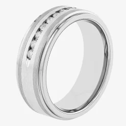 Mens 8MM 1/4 CT. T.W. Natural White Diamond Stainless Steel Tungsten Wedding Band