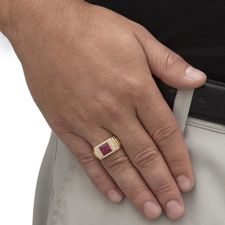 Mens Simulated Red Cubic Zirconia 18K Gold Over Silver Fashion Ring