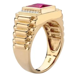 Mens Simulated Red Cubic Zirconia 18K Gold Over Silver Fashion Ring
