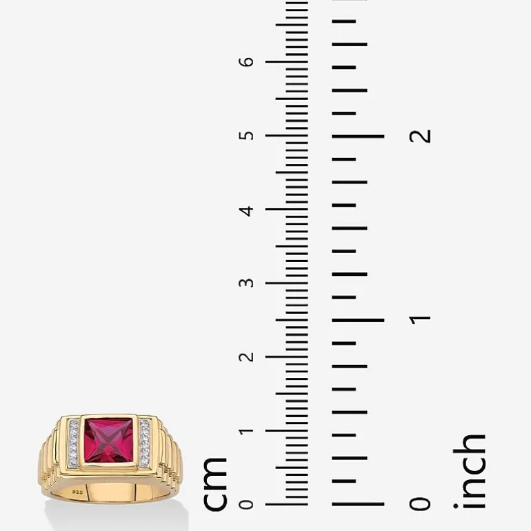 Mens Simulated Red Cubic Zirconia 18K Gold Over Silver Fashion Ring