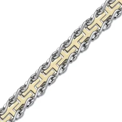 Mens Stainless Steel and Gold Ion Plated Cross Link Bracelet