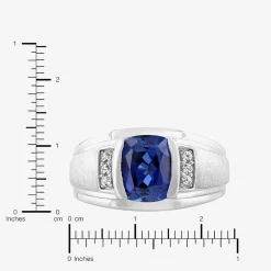 Mens Sterling Silver Lab Created Cushion Cut Blue Sapphire Ring