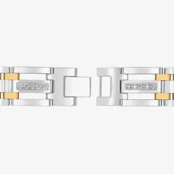 Mens Two-Tone Stainless Steel Cubic Zirconia Bracelet