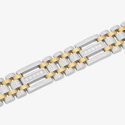 Mens Two-Tone Stainless Steel Cubic Zirconia Bracelet