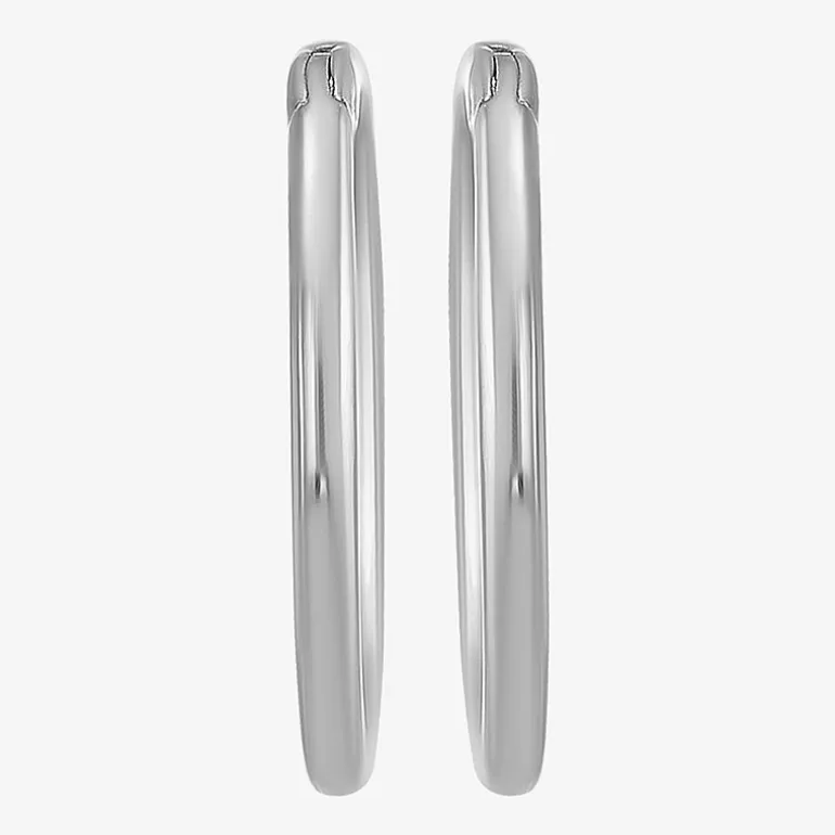 Mens White 14K Gold 12mm Round Hoop Earrings