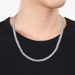 Mens White Sapphire Sterling Silver 20 Inch Tennis Necklace