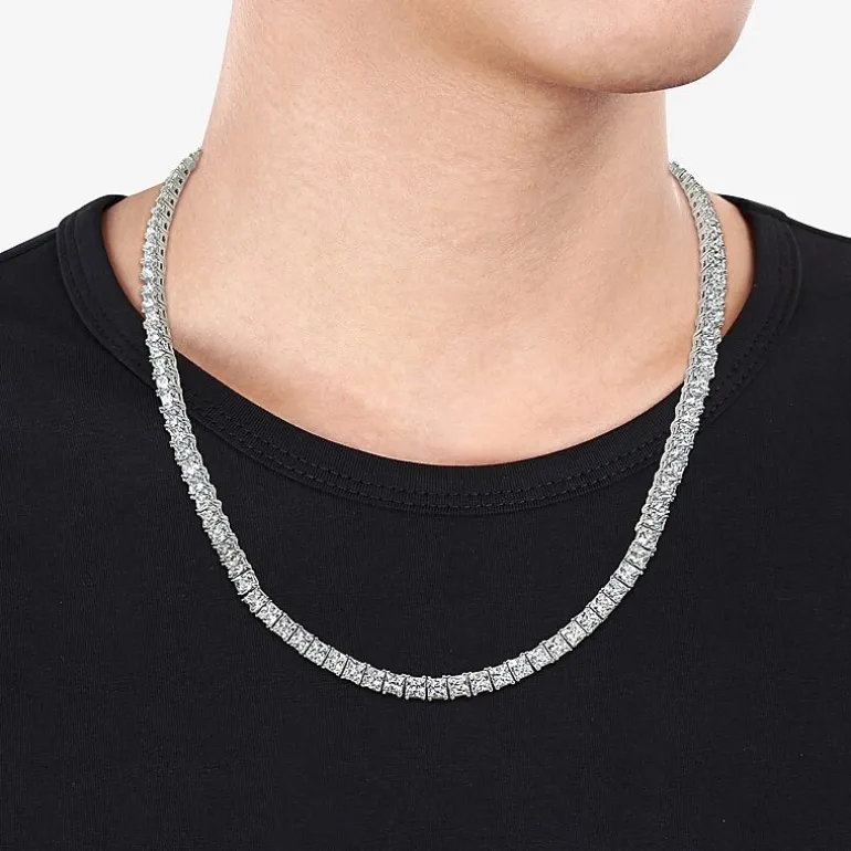 Mens White Sapphire Sterling Silver 20 Inch Tennis Necklace