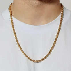 Men's Yellow Stainless Steel Solid Rope Chain Necklace