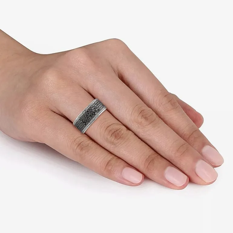 Midnight Black Womens 6MM 1 CT. T.W. Natural Black Diamond Sterling Silver Anniversary Band