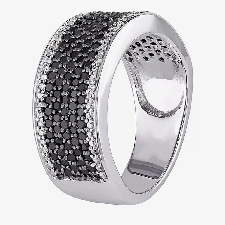 Midnight Black Womens 6MM 1 CT. T.W. Natural Black Diamond Sterling Silver Anniversary Band