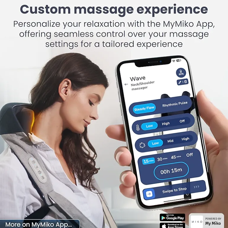 Miko Shiatsu Neck and Back Massager Hands Free & Heat - App Controlled