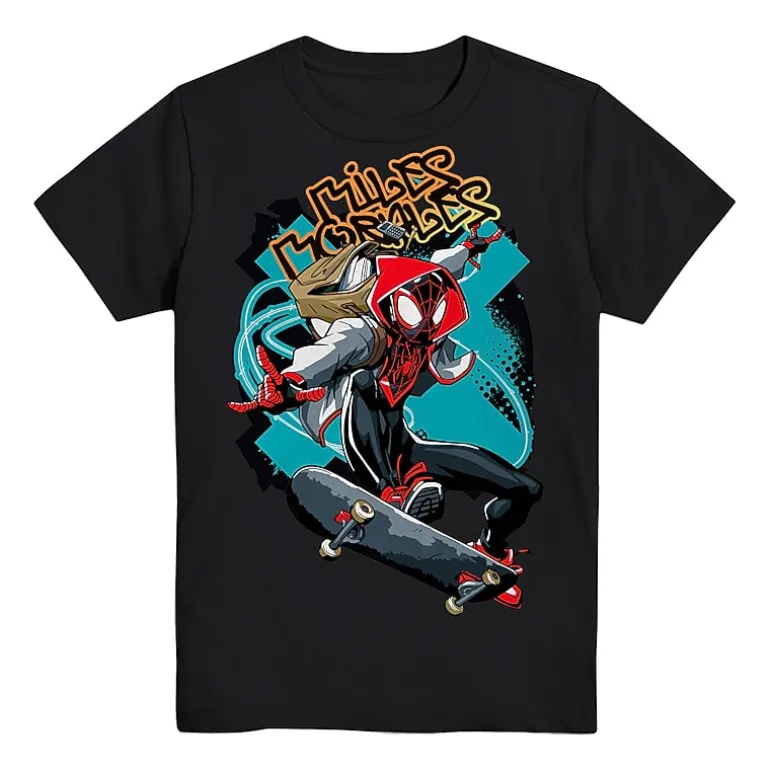 Miles Morales Little & Big Kid Boys Crew Neck Short Sleeve Regular Fit Spiderman Graphic T-Shirt