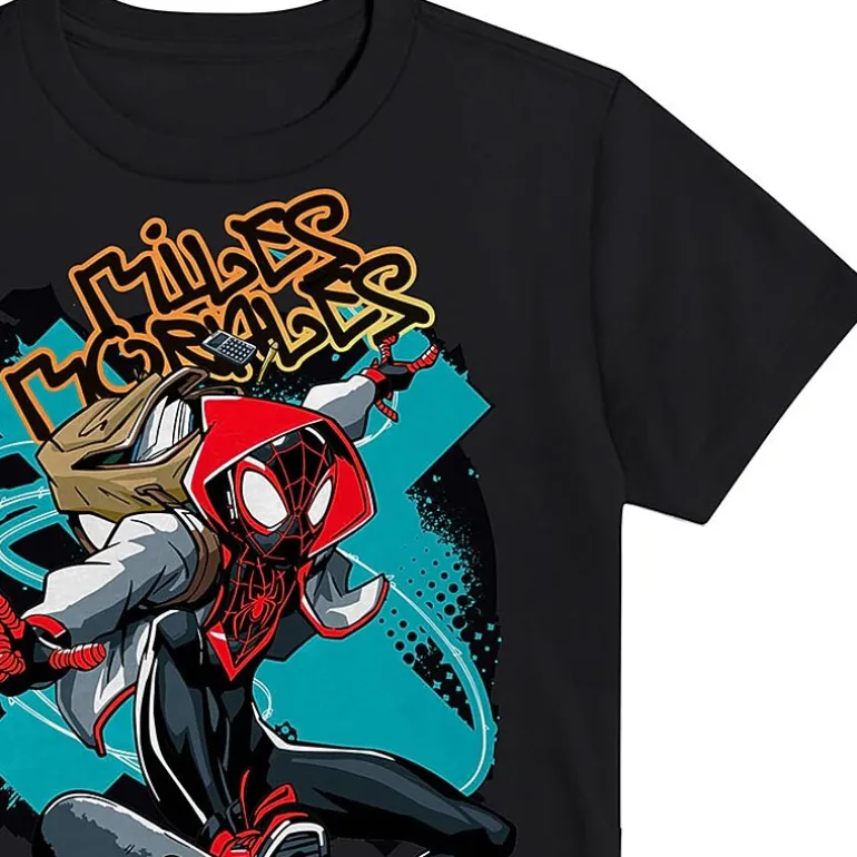 Miles Morales Little & Big Kid Boys Crew Neck Short Sleeve Regular Fit Spiderman Graphic T-Shirt