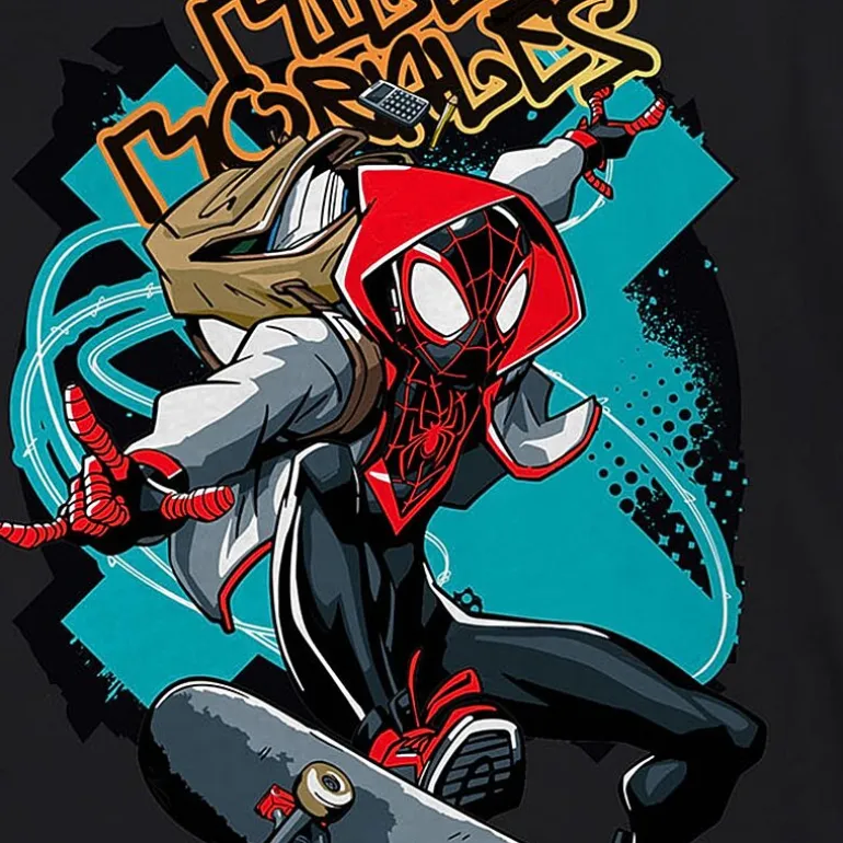 Miles Morales Little & Big Kid Boys Crew Neck Short Sleeve Regular Fit Spiderman Graphic T-Shirt