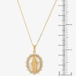 Miraculous Medal Womens White Mother Of Pearl 14K Gold Over Silver Oval 20 Inch Pendant Necklace
