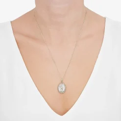 Miraculous Medal Womens White Mother Of Pearl 14K Gold Over Silver Oval 20 Inch Pendant Necklace