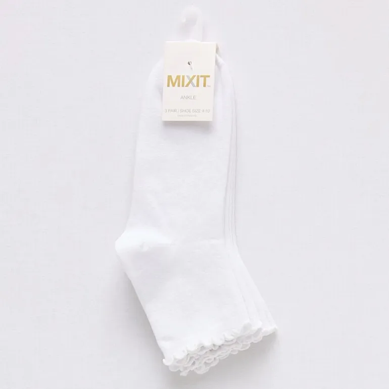 Mixit Lettuce Edge Womens 3 Pair Quarter Ankle Socks