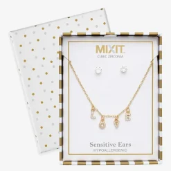 Mixit Love Charm Necklace & Stud Earring Womens Cubic Zirconia 2-pc. Jewelry Set
